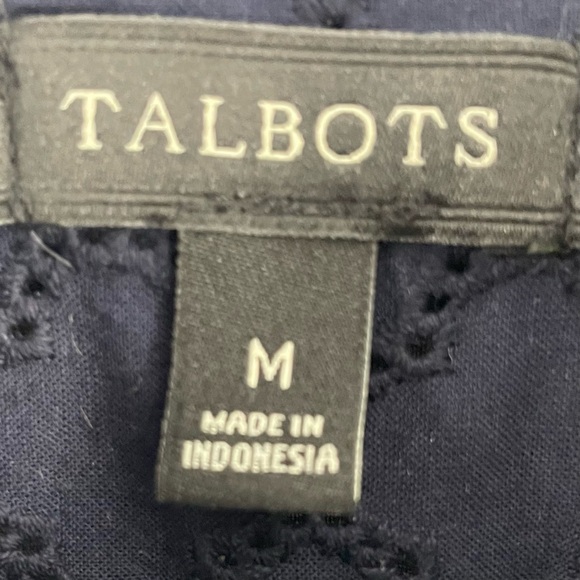 Talbots Navy Eyelet Button Front 100% Cotton Layering Summer Office Blouse Top - Picture 2 of 8